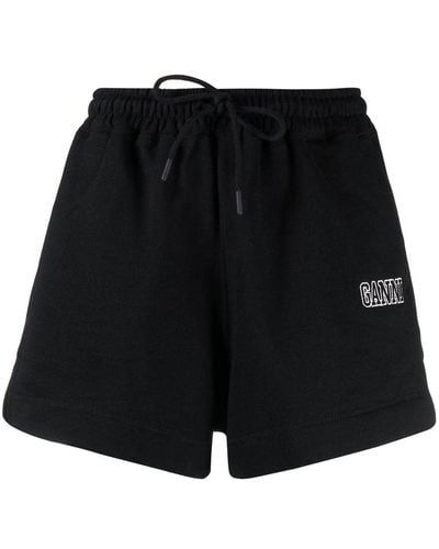 Ganni Shorts con logo bordado - Negro