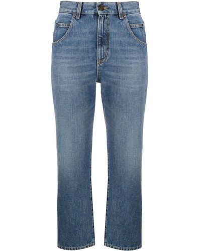 Saint Laurent Jeans cropped en denim lavado - Azul
