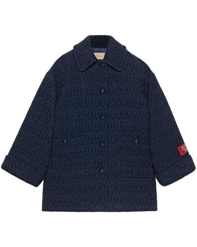 Gucci Abrigo de tweed en mezcla de lana - Azul