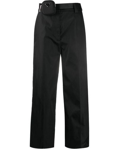 Prada Pantalón en nailon negro con cinturón