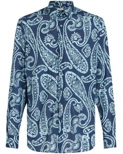 Etro Camisa de algodón con estampado paisley - Azul