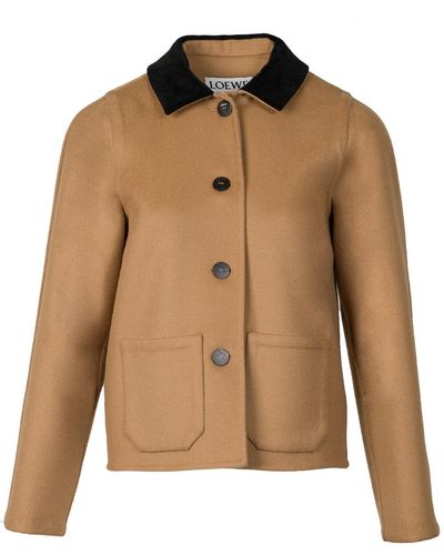 Loewe Chaqueta corta abotonada de lana y cashmere - Marrón