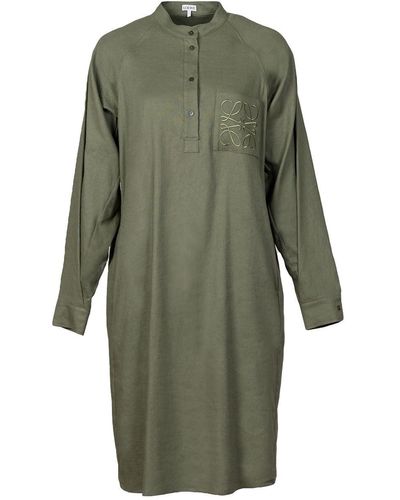 Loewe Vestido túnica Anagrama en lino y algodón - Verde