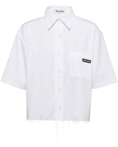 Miu Miu Camisa de popelina con bajo sin rematar - Blanco
