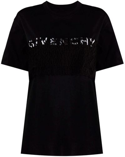 Givenchy Camiseta de encaje con logo - Negro