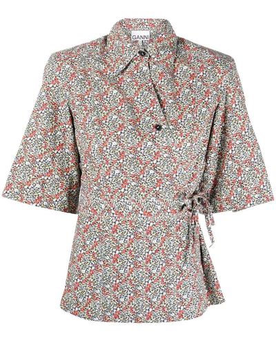 Ganni Camisa con estampado floral - Gris