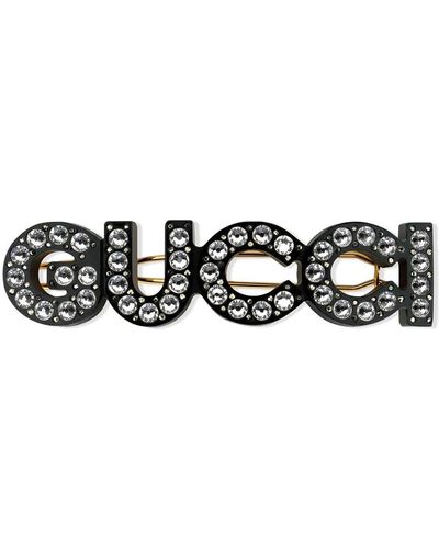 Gucci Pasador con logo de cristal - Negro