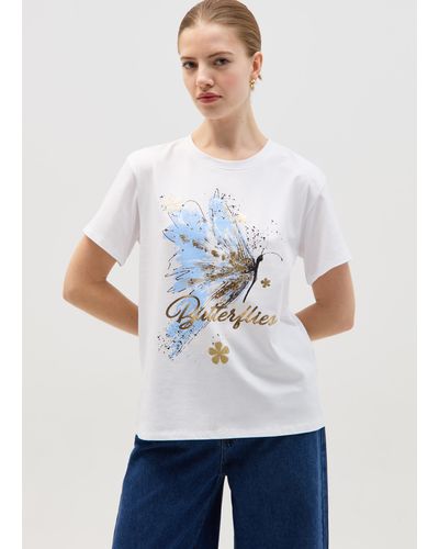Hybrid T-Shirt Stampa Farfalla - Bianco