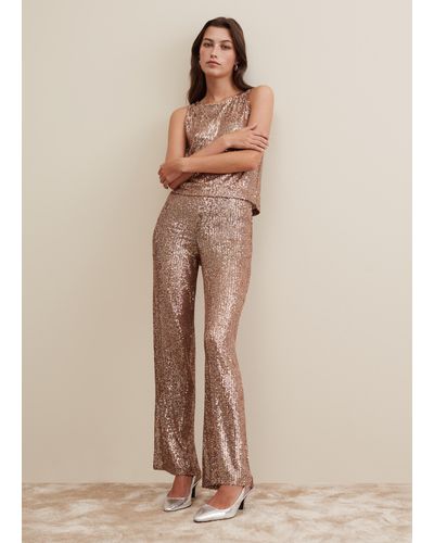 Piombo , Pantalone Palazzo In Paillettes, , Marrone, Taglia: S - Neutro