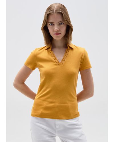 OVS Ovs , T-Shirt Scollo A Polo Con Inserto Crochet, Donna, , Taglia - Arancione