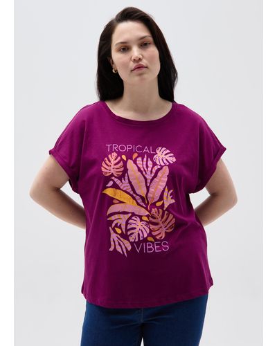 OVS T-Shirt Con Stampa Tropicale Curvy, Donna, , Taglia - Viola