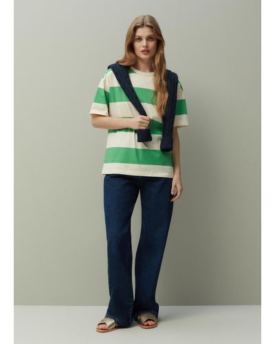 Piombo , T-shirt In Cotone A Righe, , Multicolor, Taglia: XS - Verde