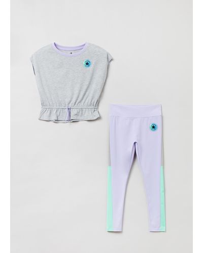 Converse Set Top E Leggings, , , Taglia - Blu