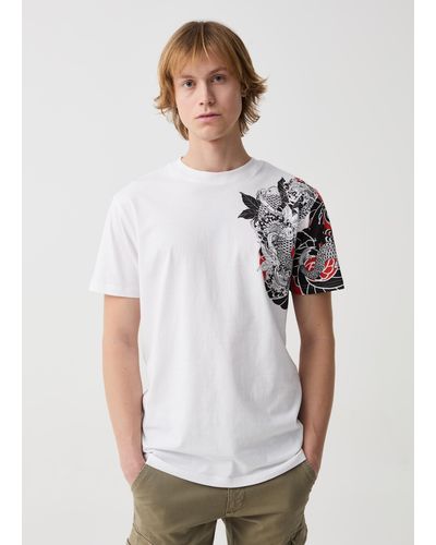 J E-TEES UOMO T-Shirt Con Stampa Carpe Giapponesi, Uomo, , Taglia - Bianco