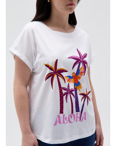 OVS T-Shirt Con Stampa Tropicale Curvy, Donna, , Taglia - Bianco
