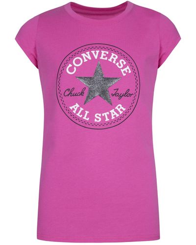 Converse T-Shirt Slim Fit Stampa Glitter Logo Chuck Patch, , , Taglia - Rosa
