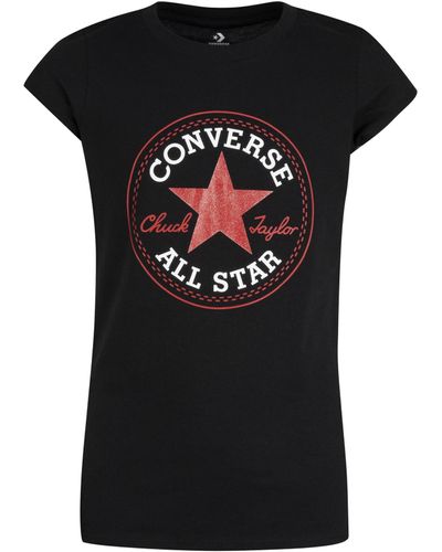 Converse T-Shirt Slim Fit Stampa Glitter Logo Chuck Patch, , , Taglia - Nero