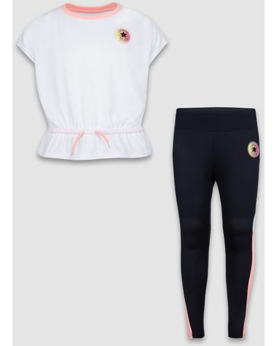 Converse Set Top E Leggings, , , Taglia - Bianco