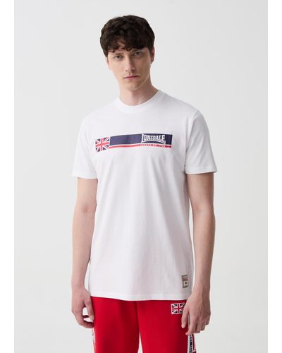 Lonsdale London T-Shirt Con Stampa Logo E Bandiera Uk, Uomo, , Taglia - Bianco
