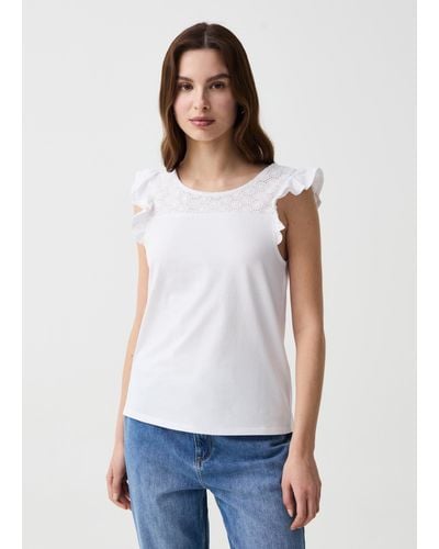 OVS Ovs , T-Shirt Con Inserto - Bianco