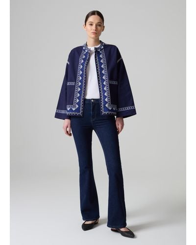 Piombo Giacca Kimono Con Applicazioni Etniche, Donna, , Taglia - Blu