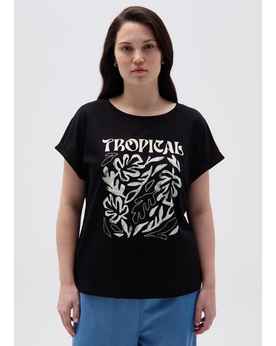 OVS T-Shirt Con Stampa Tropicale Curvy, Donna, , Taglia - Nero