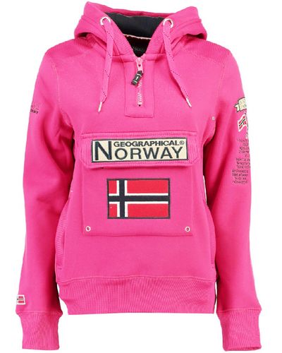 GEOGRAPHICAL NORWAY , Felpa Half-zip Con Cappuccio , unisex, Rosa, Taglia: S