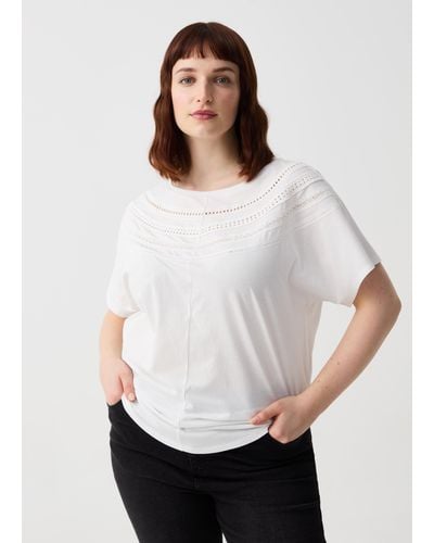 OVS T-Shirt Con Dettagli Ricamati Curvy, Donna, , Taglia - Bianco