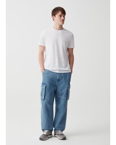 OVS Ovs , Jeans Cargo Wide Leg Con Cuciture A Contrasto, Uomo, , Taglia - Blu