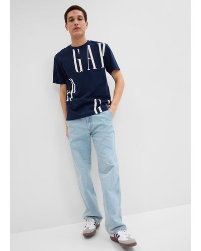 Gap T-Shirt Con Stampa Logo All-Over, Uomo, , Taglia - Blu