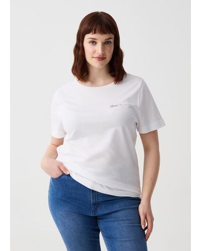 OVS T-Shirt Essential Con Stampa Lettering Curvy, Donna, , Taglia - Bianco