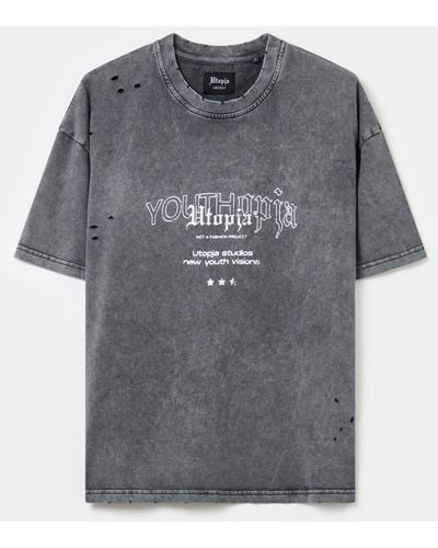Utopia Distressed Graphic T-Shirt Vintage, Uomo, , Taglia - Grigio