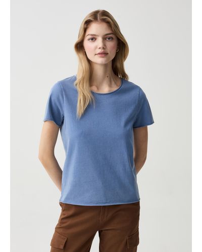 OVS Ovs , T-Shirt Girocollo Con Profili Arrotolati, Donna, , Taglia - Blu