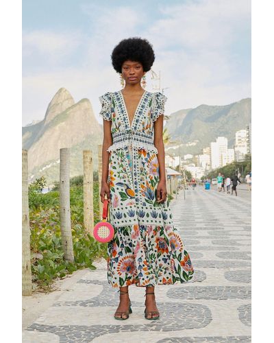 FARM Rio White Summer Garden Maxi Dress - Multicolour