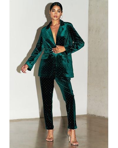 Never Fully Dressed Emerald Velvet Quinn Trouser - Green