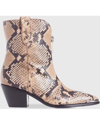 PAIGE Piper Boot- Taupe Multi Snake Leather | Medium Heel (2"-3") | Gray | Size 5.5 - Multicolor