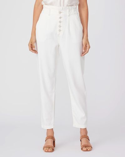 PAIGE Pleated Carrot Leg Jeans - White