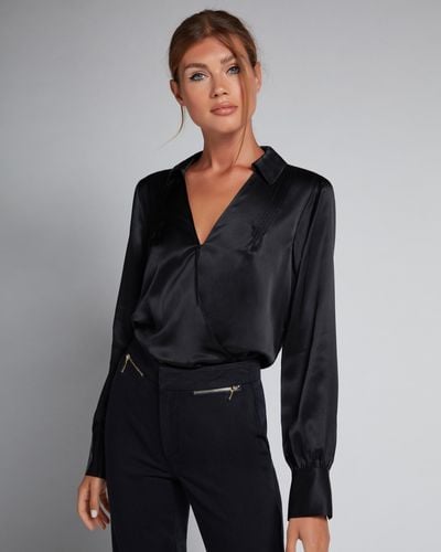 PAIGE The Nines Collection // Parisa Bodysuit- Black 100% Silk | Size Large | Long Sleeves