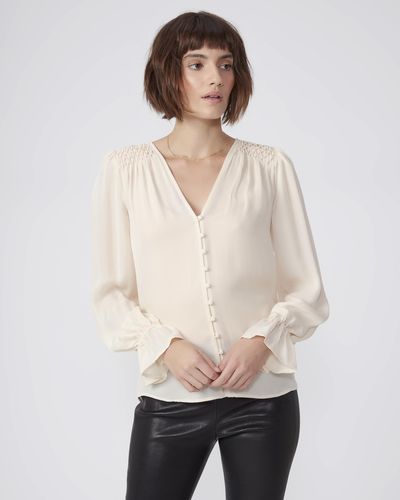 PAIGE Deluca 100% Silk Blouse Top - Natural