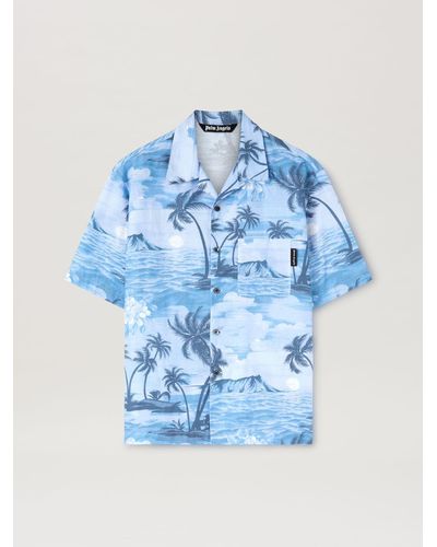 Palm Angels Sunset Bowling Shirt - Blue