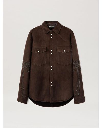 Palm Angels Palms Stud Leather Shirt - Brown