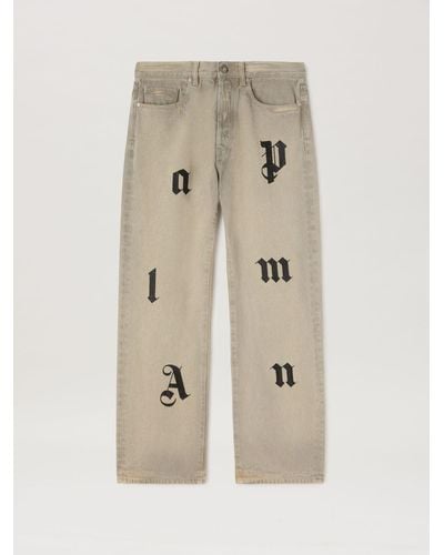 Palm Angels Logo Letters Jeans Loose Fit - Natural