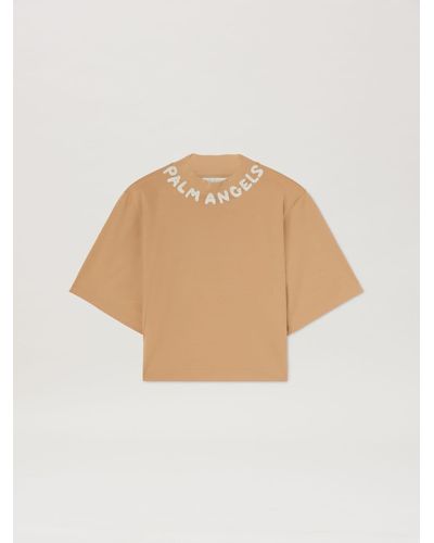 Palm Angels Logo Cropped T-shirt Beige - White