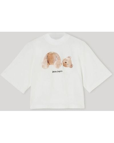 Palm Angels Woman Short T-shirt With Leopard Bear in White