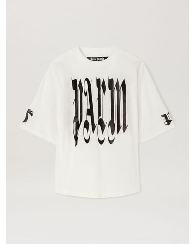 Palm Angels Gothic Logo Over T-Shirt - Natural