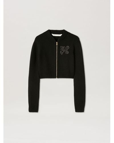 Palm Angels Monogram Stud Zip Sweater - Black