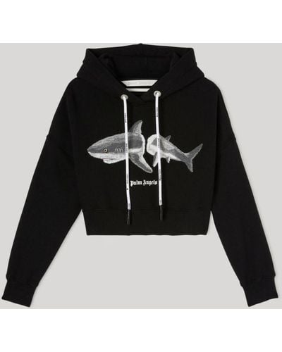 Palm Angels Cotton Cropped Hoodie - Black
