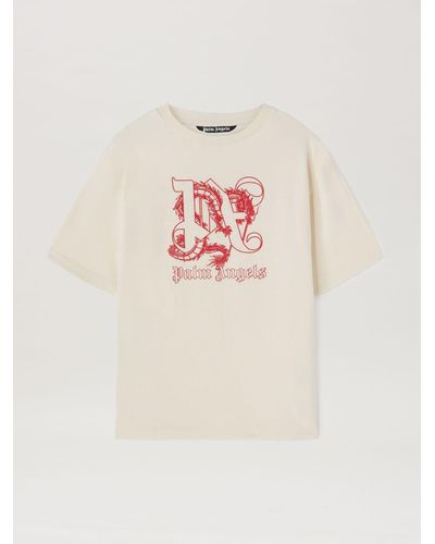 Palm Angels T-shirt Slim With Dragon - Pink