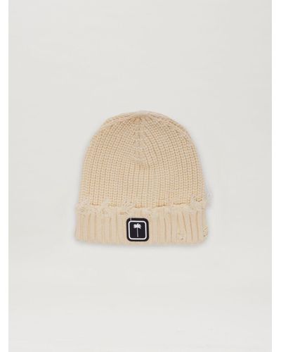 Palm Angels Logo-patch Wool Beanie - Natural