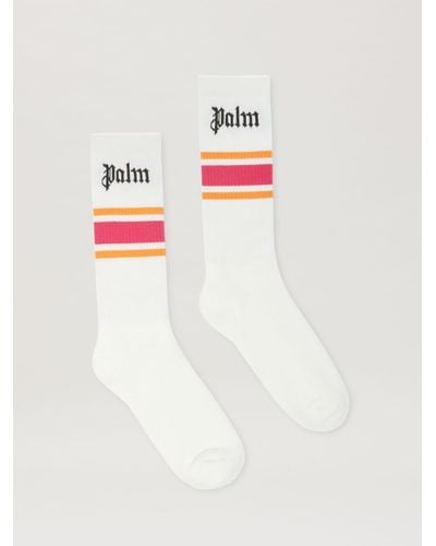 Palm Angels Logo Striped Socks - White